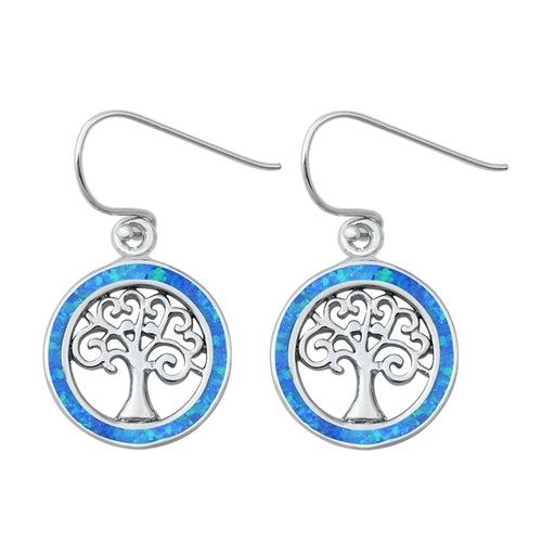 Sterling Silver Tree Of Life Blue Lab Opal Earrings
