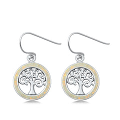 Sterling Silver Tree Of Life White Lab Opal Earrings