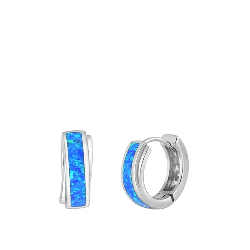 Sterling Silver Rhodium Plated Hoop Blue Lab Opal Earrings