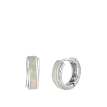 Load image into Gallery viewer, Sterling Silver Rhodium Plated Hoop White Lab Opal Earrings