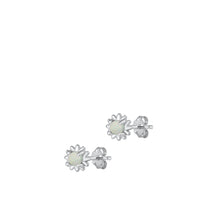 Load image into Gallery viewer, Sterling Silver Rhodium Plated Flower White Lab Opal Earrings