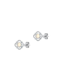 Load image into Gallery viewer, Sterling Silver Rhodium Plated Genuine Moonstone Earrings-6.5mm