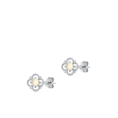 Sterling Silver Rhodium Plated Genuine Moonstone Earrings-6.5mm