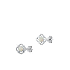Sterling Silver Rhodium Plated White Lab Opal Earrings-6.5mm
