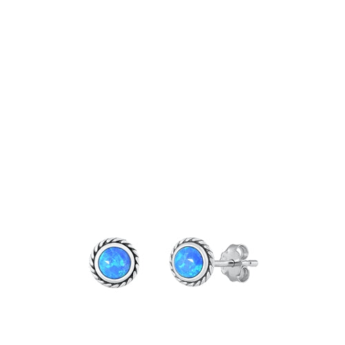 Sterling Silver Oxidized Blue Lab Opal Earrings
