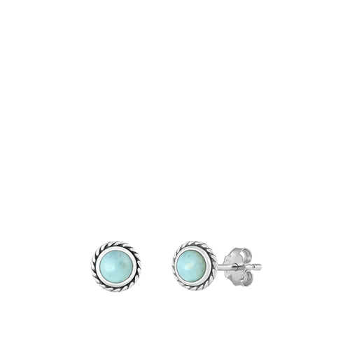 Sterling Silver Oxidized Spiral Cross Genuine Larimar Stone Earrings