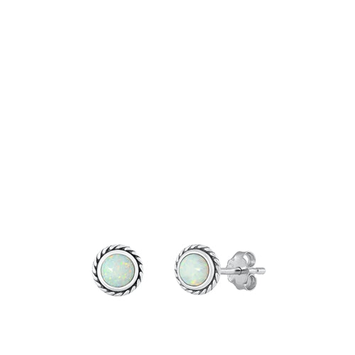 Sterling Silver Oxidized White Lab Opal Earrings