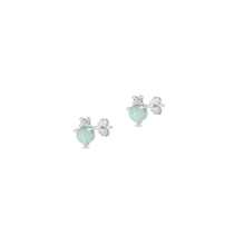 Load image into Gallery viewer, Sterling Silver Rhodium Plated Larimar And Clear CZ Stone Earrings