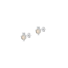 Load image into Gallery viewer, Sterling Silver Rhodium Plated Moonstone And Clear CZ Stone Earrings