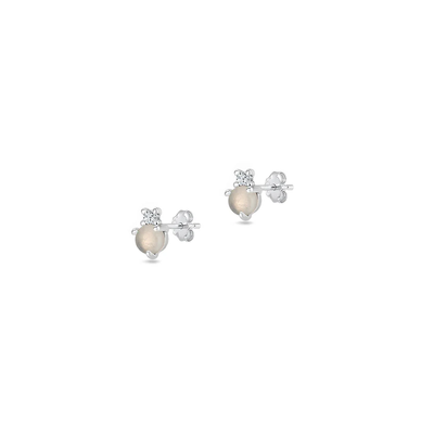 Sterling Silver Rhodium Plated Moonstone And Clear CZ Stone Earrings
