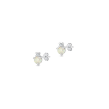 Load image into Gallery viewer, Sterling Silver Rhodium Plated White Lab Opal And Clear CZ Stone Earrings