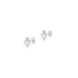 Sterling Silver Rhodium Plated White Lab Opal And Clear CZ Stone Earrings