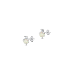 Sterling Silver Rhodium Plated White Lab Opal And Clear CZ Stone Earrings