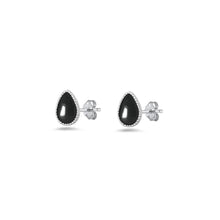 Load image into Gallery viewer, Sterling Silver Rhodium Plated Black Onyx Teardrop Earrings