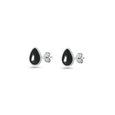 Sterling Silver Rhodium Plated Black Onyx Teardrop Earrings