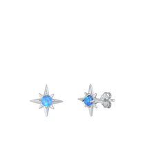 Load image into Gallery viewer, Sterling Silver Rhodium Plated Star Blue Lab Opal Earrings