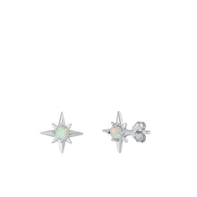 Load image into Gallery viewer, Sterling Silver Rhodium Plated Star White Lab Opal Earrings