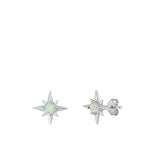 Sterling Silver Rhodium Plated Star White Lab Opal Earrings