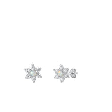 Load image into Gallery viewer, Sterling Silver Rhodium Plated White Lab Opal Flower Earrings