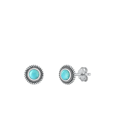 Load image into Gallery viewer, Sterling Silver Oxidized Spiral Cross Genuine Turquoise Stone Earrings