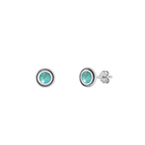 Sterling Silver Oxidized 7mm Round Genuine Turquoise Stone Earrings