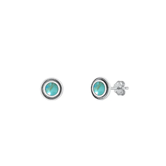 Sterling Silver Oxidized 7mm Round Genuine Turquoise Stone Earrings