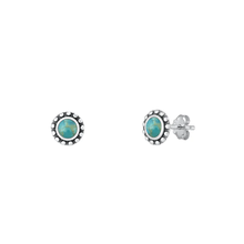Load image into Gallery viewer, Sterling Silver Oxidized Round Genuine Turquoise Stone Earrings