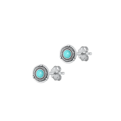 Sterling Silver Oxidized 7.4mm Cross Genuine Turquoise Stone Earrings