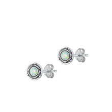 Load image into Gallery viewer, Sterling Silver Oxidized Round White Lab Opal Earrings