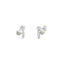 Load image into Gallery viewer, Sterling Silver Rhodium Plated Cluster Moonstone Earrings