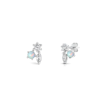 Load image into Gallery viewer, Sterling Silver Rhodium Plated Cluster White Lab Opal Earrings