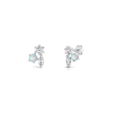 Sterling Silver Rhodium Plated Cluster White Lab Opal Earrings