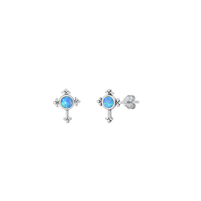 Sterling Silver Oxidized Blue Lab Opal Cross Earrings