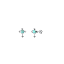 Load image into Gallery viewer, Sterling Silver Oxidized Cross Genuine Turquoise Stone Earrings