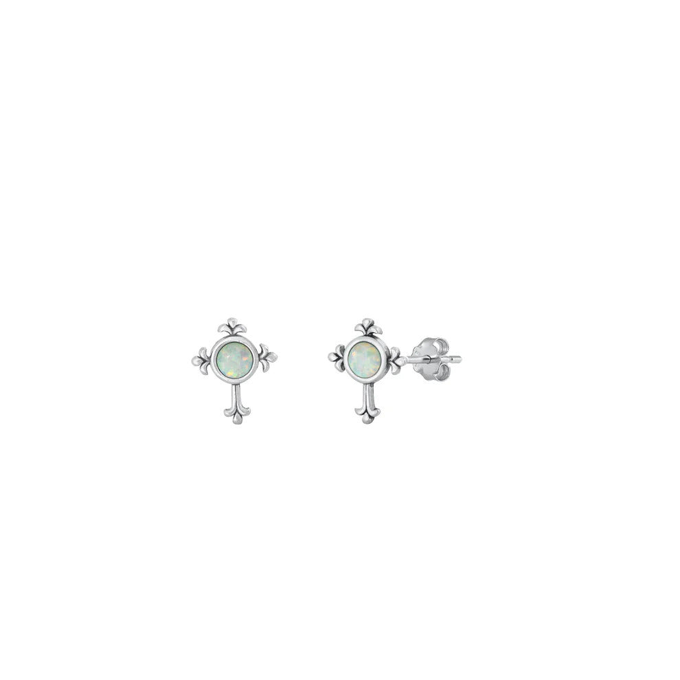 Sterling Silver Oxidized White Lab Opal Cactus Earrings