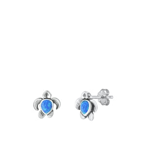 Sterling Silver Oxidized Turtle Blue Lab Opal Earrings