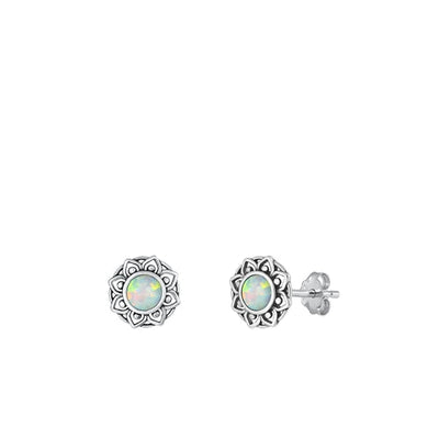 Sterling Silver Oxidized White Lab Opal Earrings-8.8mm