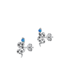 Sterling Silver Rhodium Plated Snake Blue Lab Opal Earrings