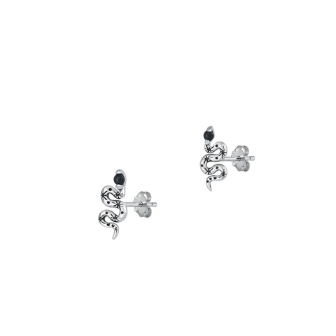 Sterling Silver Oxidized Snake Black Agate Stone Earrings