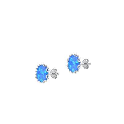Sterling Silver Rhodium Plated 7.8mm Oval Blue Lab Opal Earrings