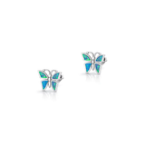 Sterling Silver Oxidized And Polished Butterfly Blue Lab Opal Earrings