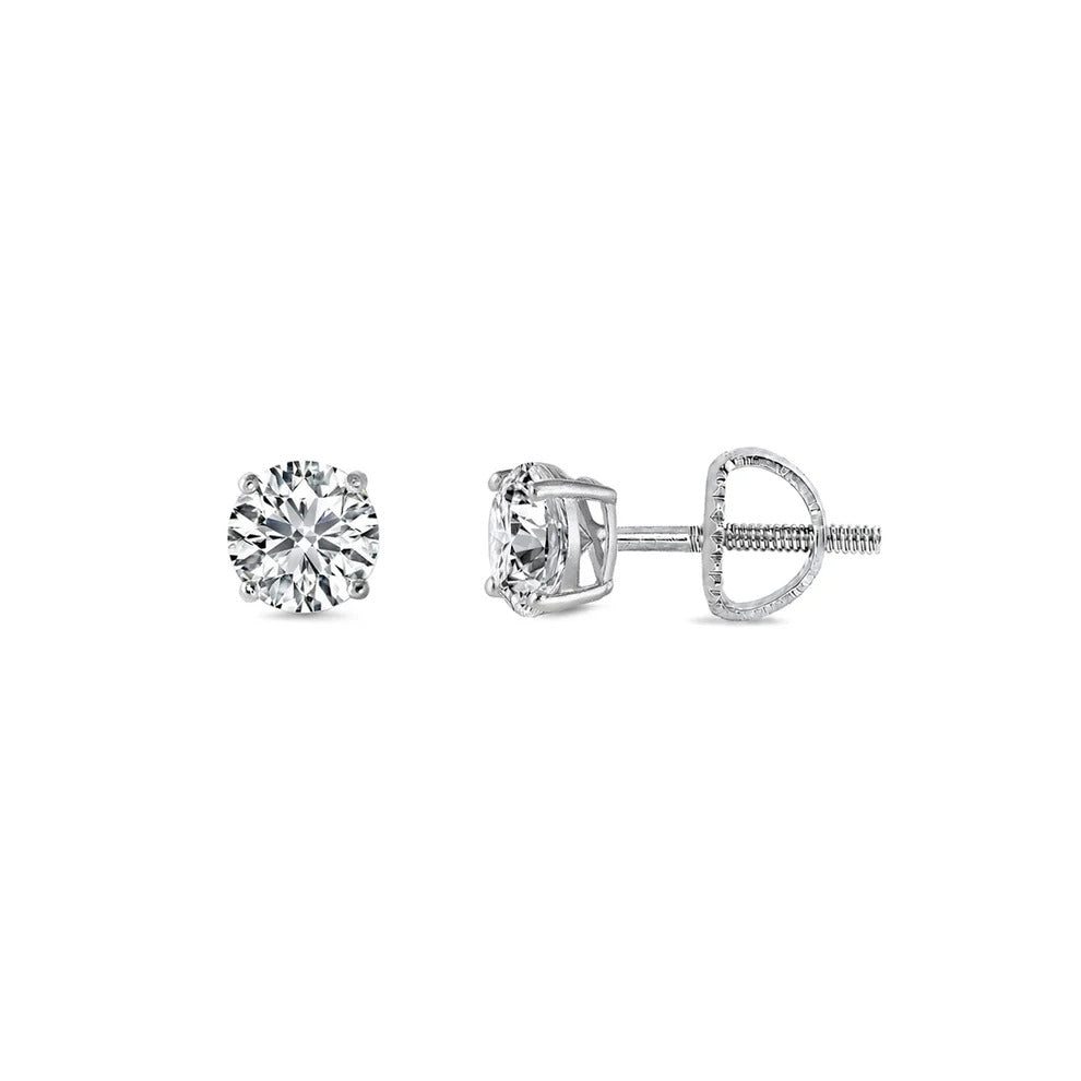 Sterling Silver Rhodium Plated Round Lab Grown Diamond Earrings