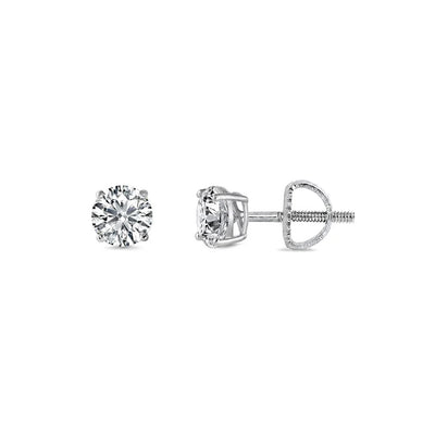 Sterling Silver Rhodium Plated Round Lab Grown Diamond Earrings