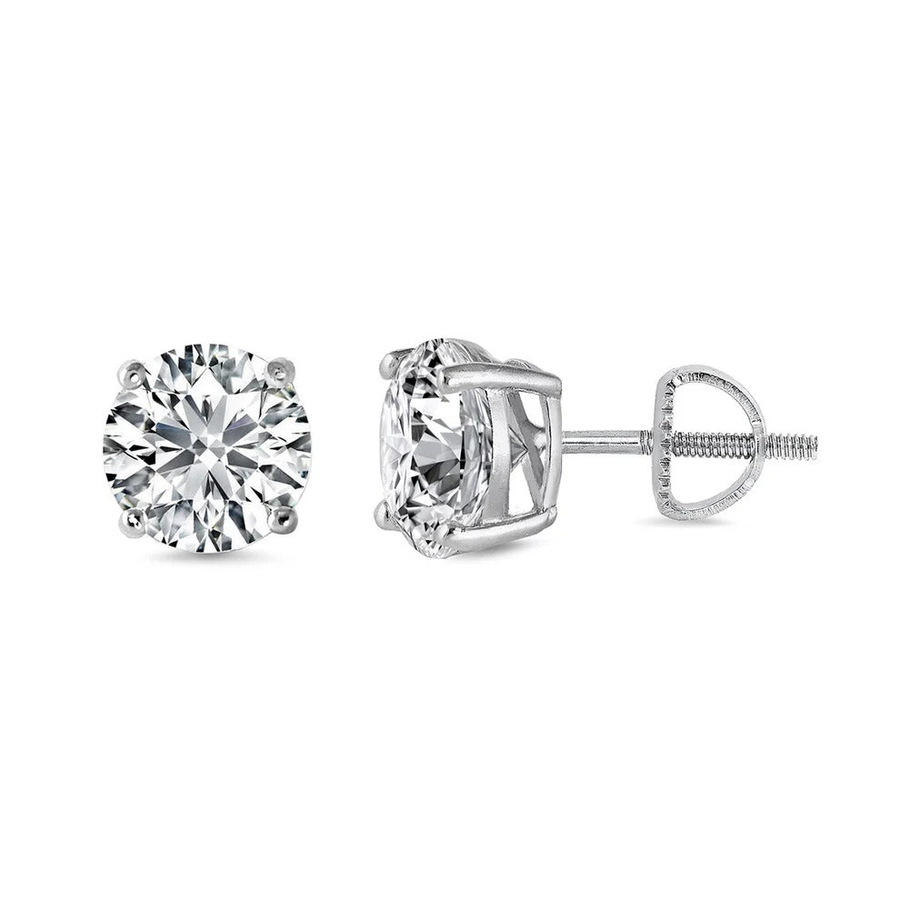 Sterling Silver Rhodium Plated 6.5mm Round Lab Grown Diamond Earrings
