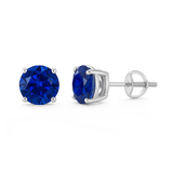 Sterling Silver Rhodium Plated Round Lab Created Sapphire Earrings