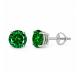 Sterling Silver Rhodium Plated Round Lab Created Emerald Earrings