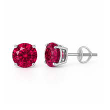 Load image into Gallery viewer, Sterling Silver Rhodium Plated Round Lab Created Ruby Earrings