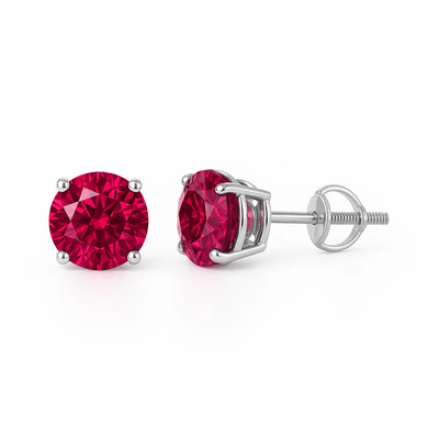 Sterling Silver Rhodium Plated Round Lab Created Ruby Earrings
