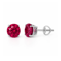 Sterling Silver Rhodium Plated Round Lab Created Ruby Earrings
