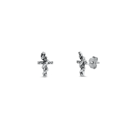 Sterling Silver Snake And Cross Stud Earrings